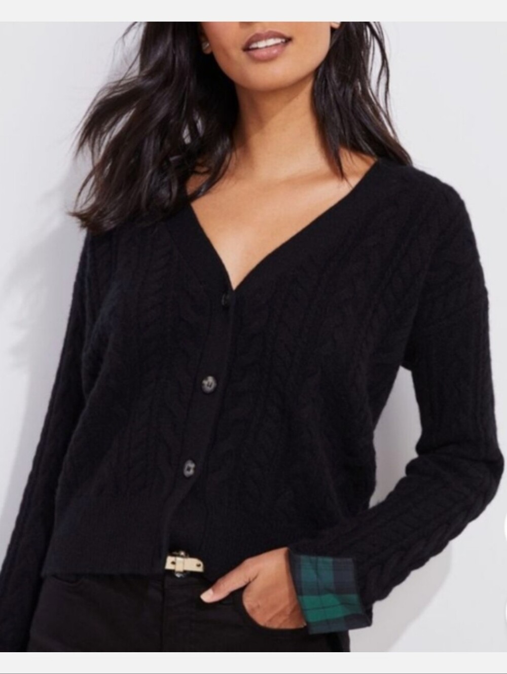 Vineyard Vines Black Cashmere Cable-Knit V-Neck Button Cardigan